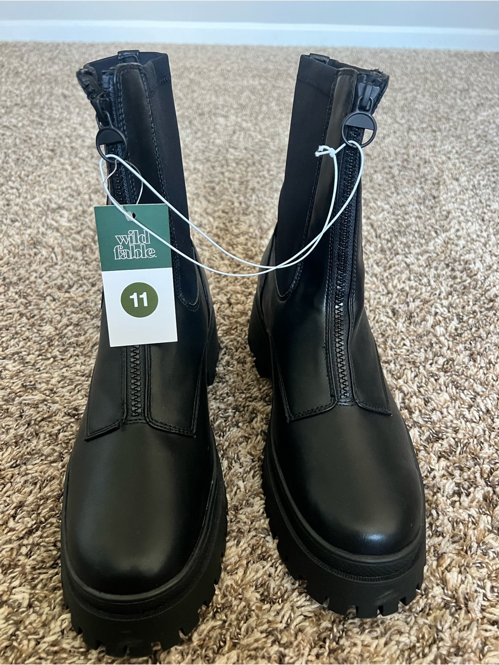wild fable Black Chunky Lug-Zip Ankle Boots